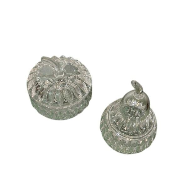 Pear & Apple Cut Glass Crystal Bowls Lidded Candy Jar Set Vintage - Picture 2 of 5